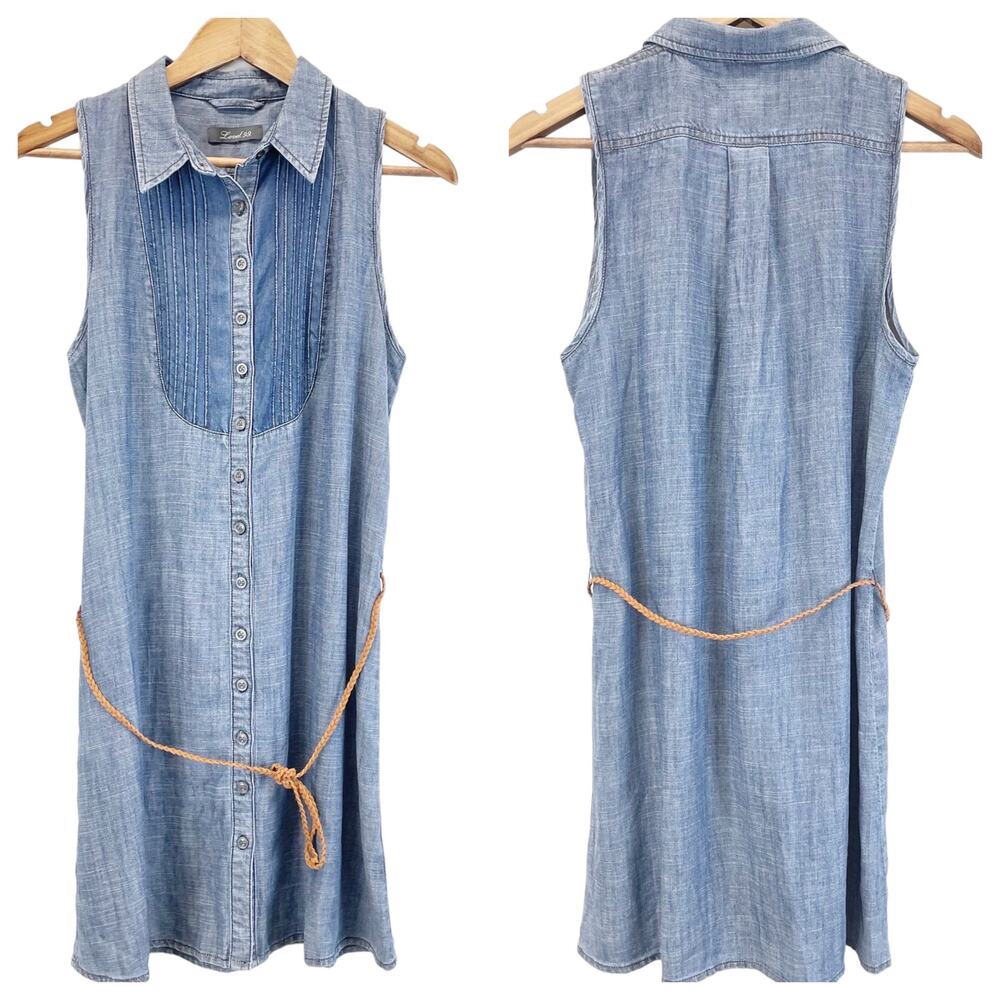 Level 99 Shirt Dress Womens‎ Small Chambray Tencel Linen Pintuck Minimal Coastal
